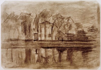 Casa con árboles junto al agua de Piet Mondrian